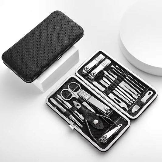 19-Piece Black Manicure Set β Professional Nail Clippers & Tools