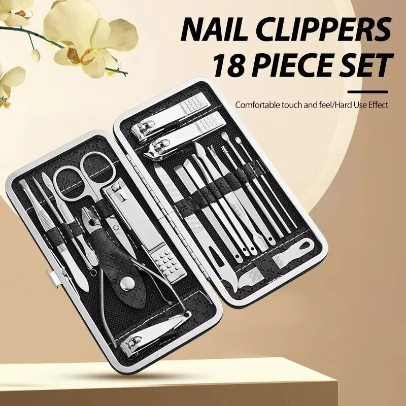 19-Piece Black Manicure Set – Professional Nail Clippers & Tools