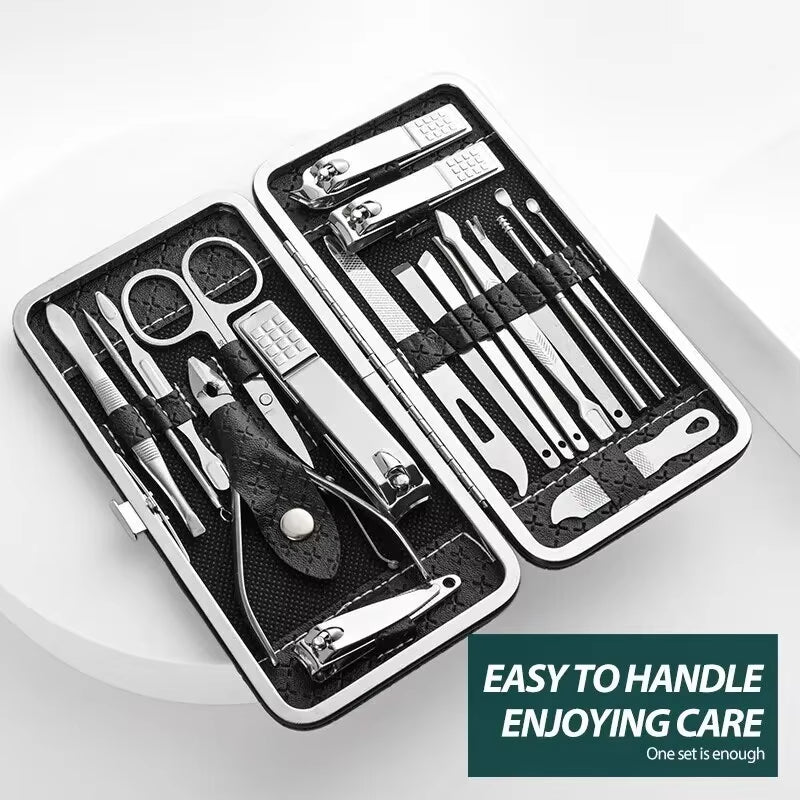 19-Piece Black Manicure Set – Professional Nail Clippers & Tools