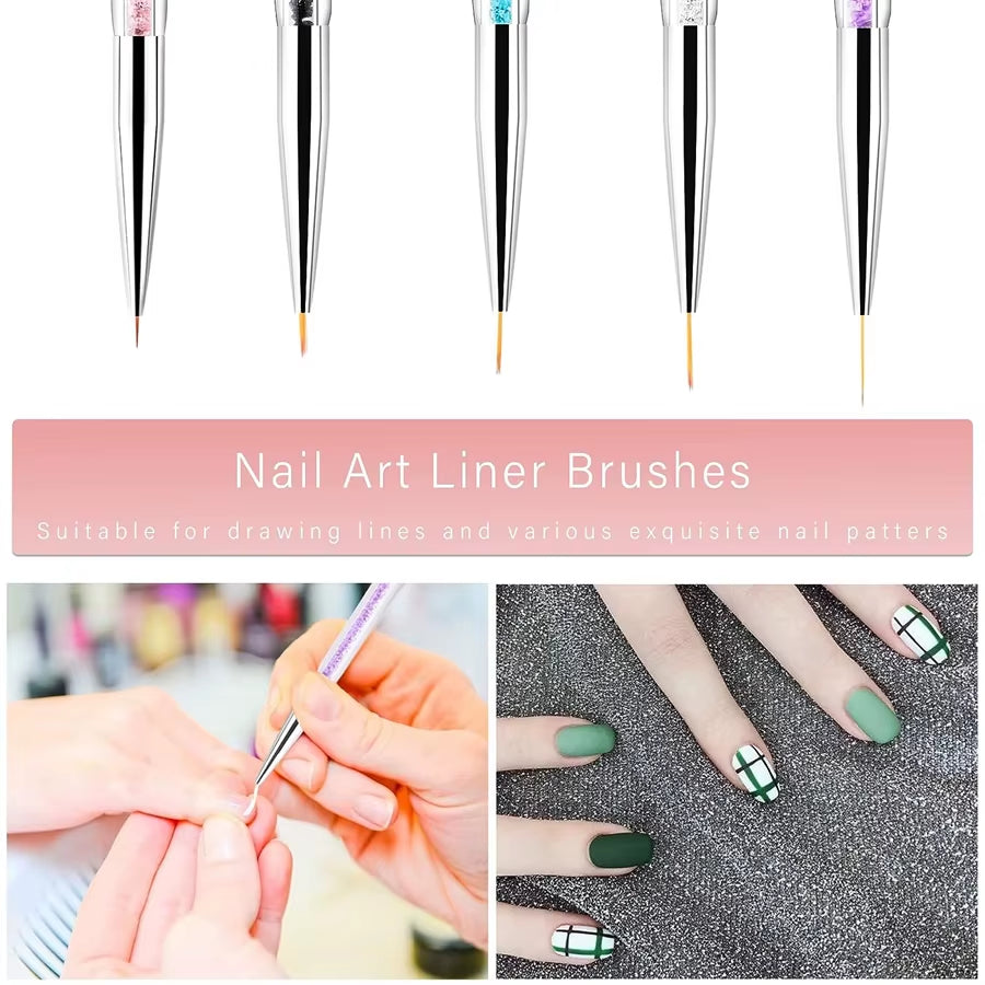 9PCS Acrylic Gel Nail Art Brush Set for Nails,Manicure Brush Tools Kit for Home Professional Salon,Nail Liner Brush and Dotting