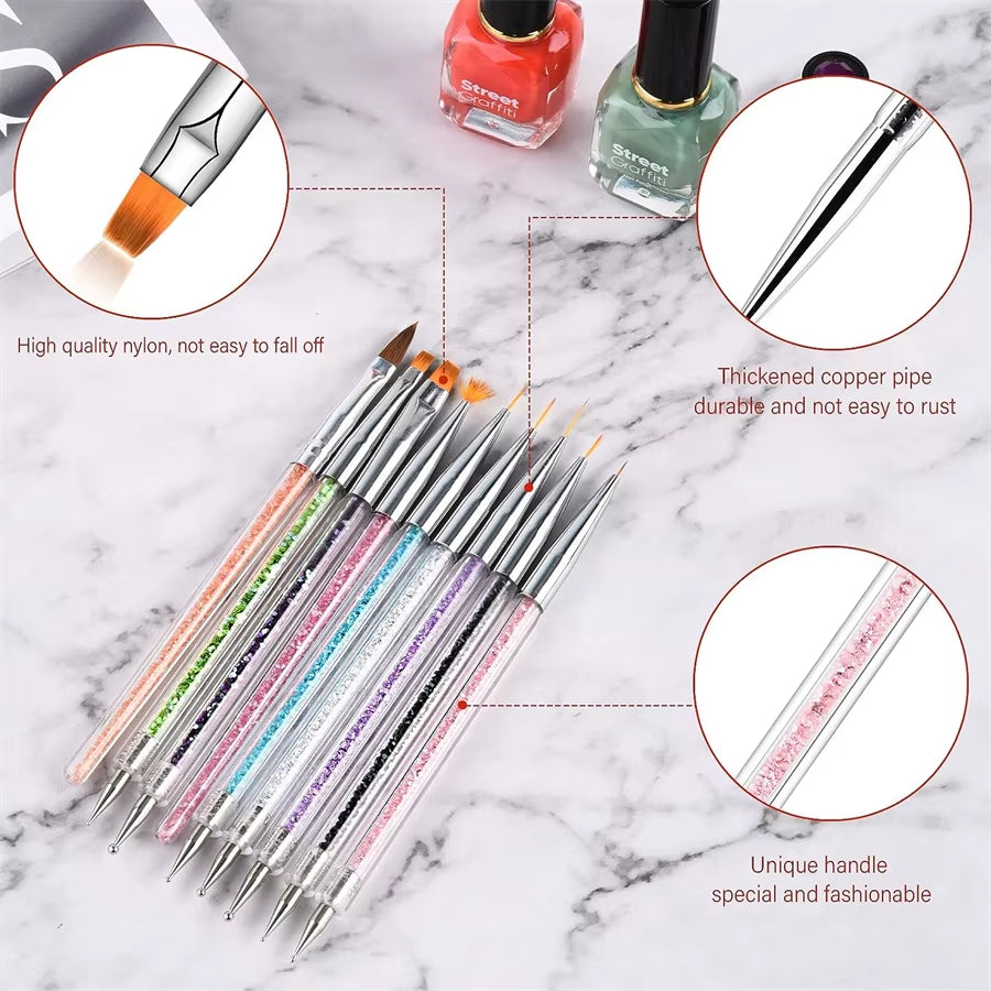 9PCS Acrylic Gel Nail Art Brush Set for Nails,Manicure Brush Tools Kit for Home Professional Salon,Nail Liner Brush and Dotting